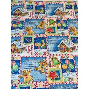 Gingerbread Christmas Man House Recipe Fabric Blue By the Yards 44" Wide